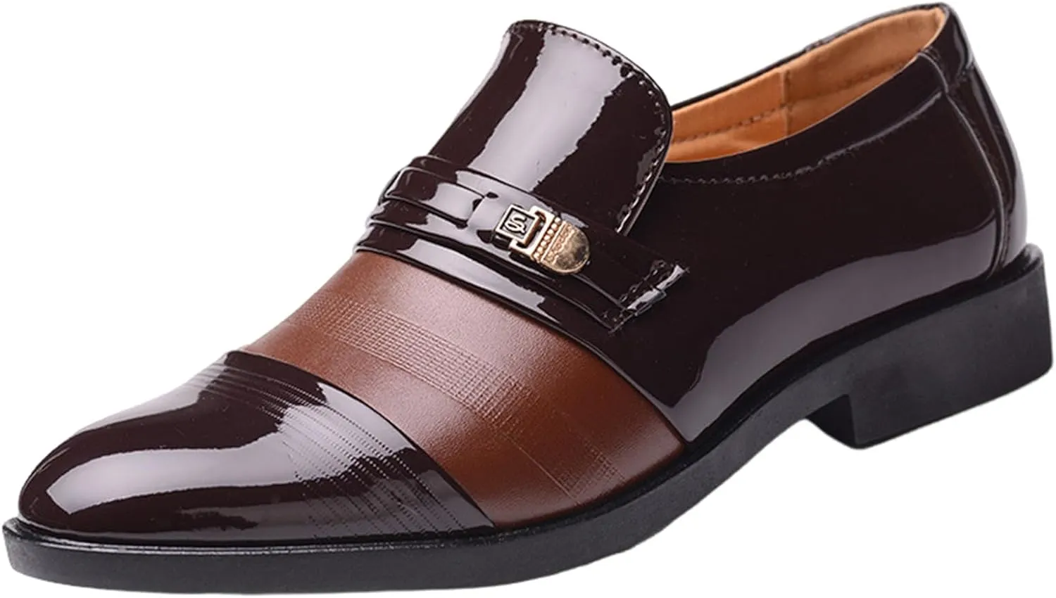 Mens Breathable Leather Shoes Formal Business Shoes for Men Low Heel Patent Leather Shoe Non Slip Arch Suppport Dress Footwear Comfortable Elegant Dating Shoe Man Durable Casual Footwear