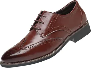 Men's Breathable Oxfords Shoes Casual Wingtip Oxfords Men Arch Support Walking Leather Shoes Supple Business Formal Shoe Retro Dress Brogues Low Heel Lace Up Moatto Leather Derby Shoe