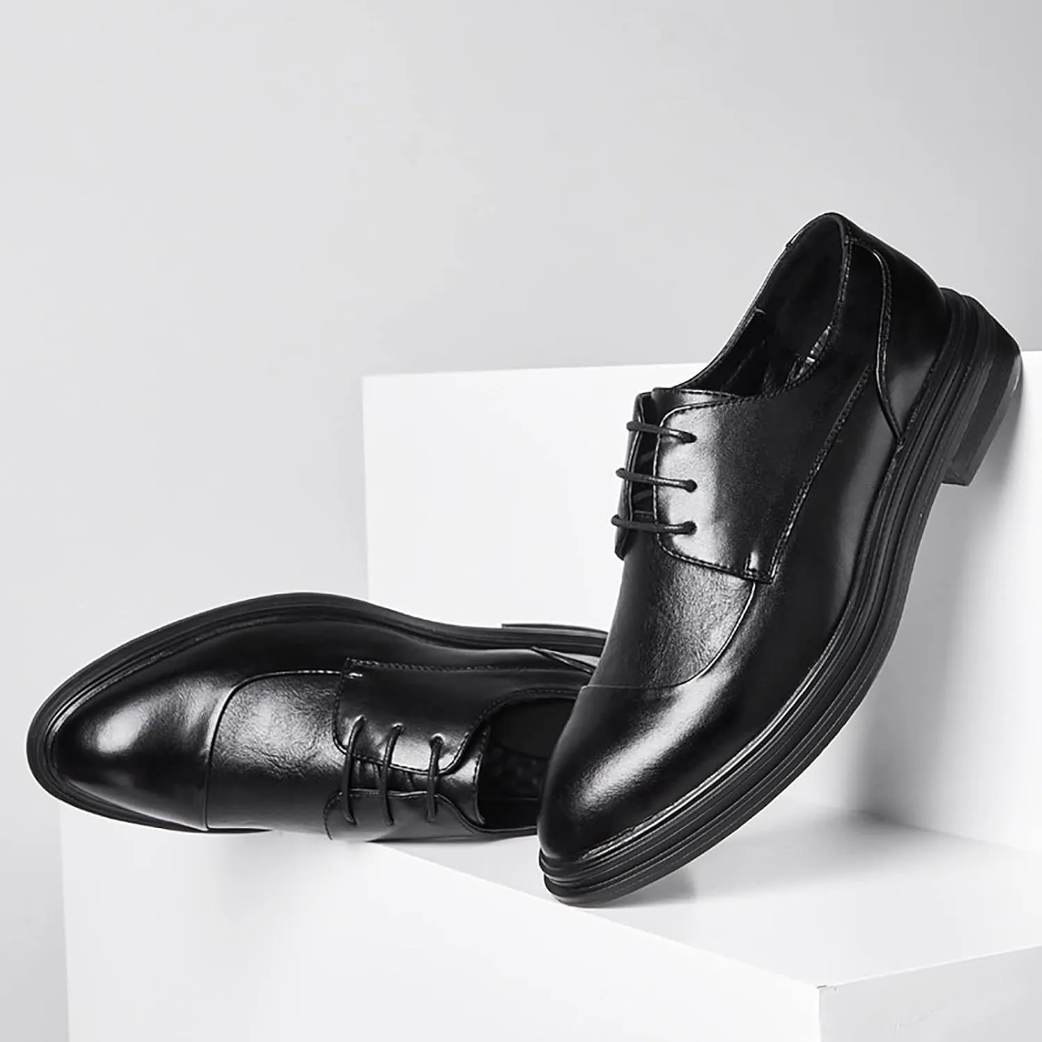 Mens Business Cap Toe Derby Comfortable Street Derby Non Slip Thick Sole Dress Leather Shoes Durable Matte Leather Shoes for Men Dress Boots Elegant Formal Shoe Daily Work Footwear
