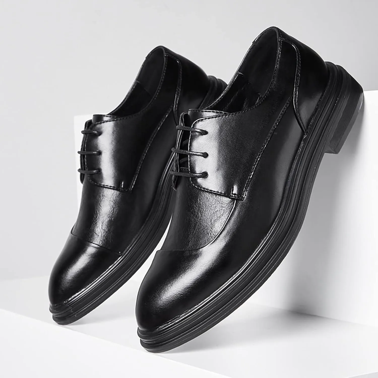 Mens Business Cap Toe Derby Comfortable Street Derby Non Slip Thick Sole Dress Leather Shoes Durable Matte Leather Shoes for Men Dress Boots Elegant Formal Shoe Daily Work Footwear