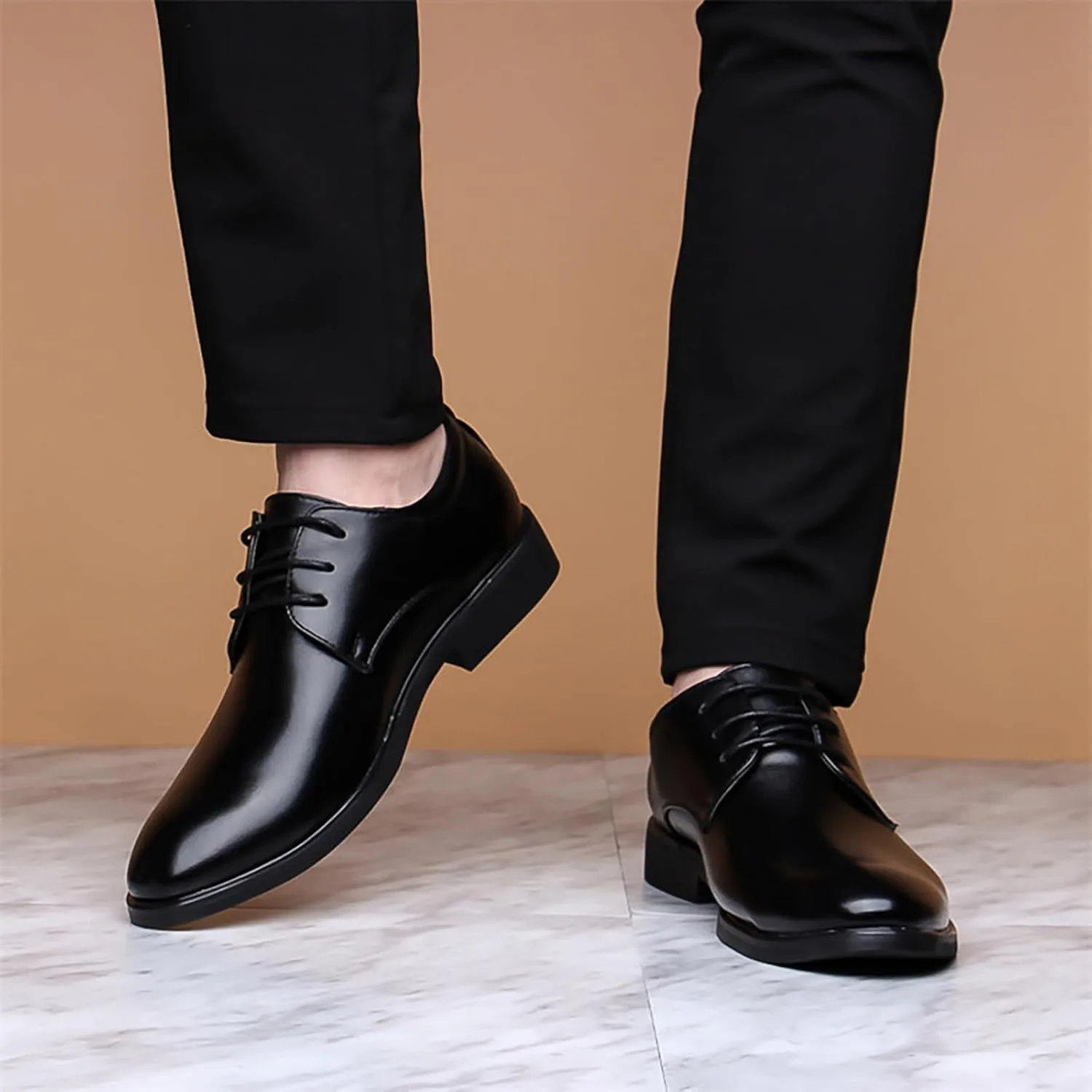 Mens Business Cap Toe Derby Comfortable Street Derby Non Slip Thick Sole Dress Leather Shoes Durable Matte Leather Shoes for Men Dress Boots Elegant Formal Shoe Daily Work Footwear