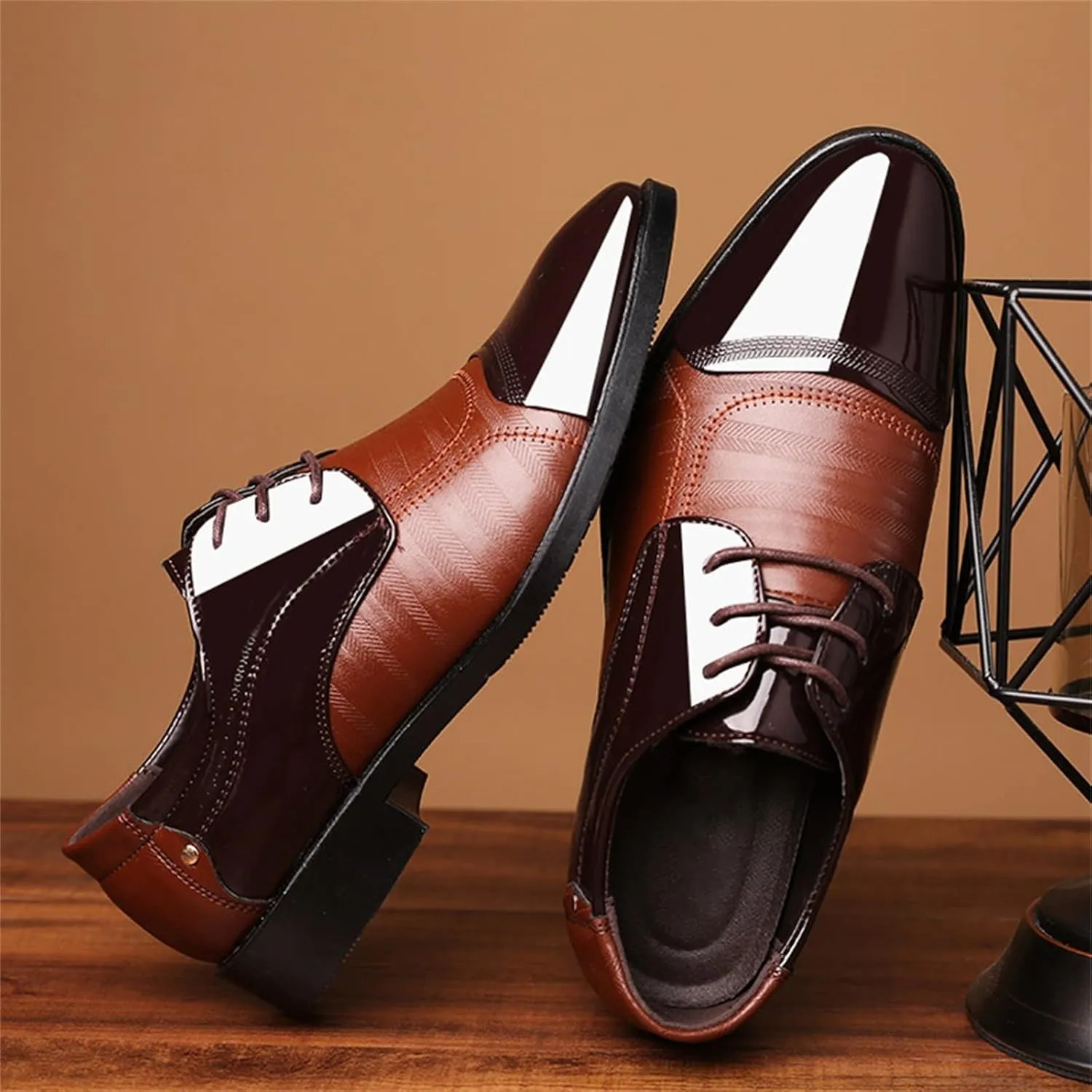 Mens Business Cap Toe DerbyShoes Mens Dress Formal Shoes with Low Heel Comfortable Dating Shoe for Men Arch Support Walking Leather Shoe Lowt Top Lace up Leather Footwear Man