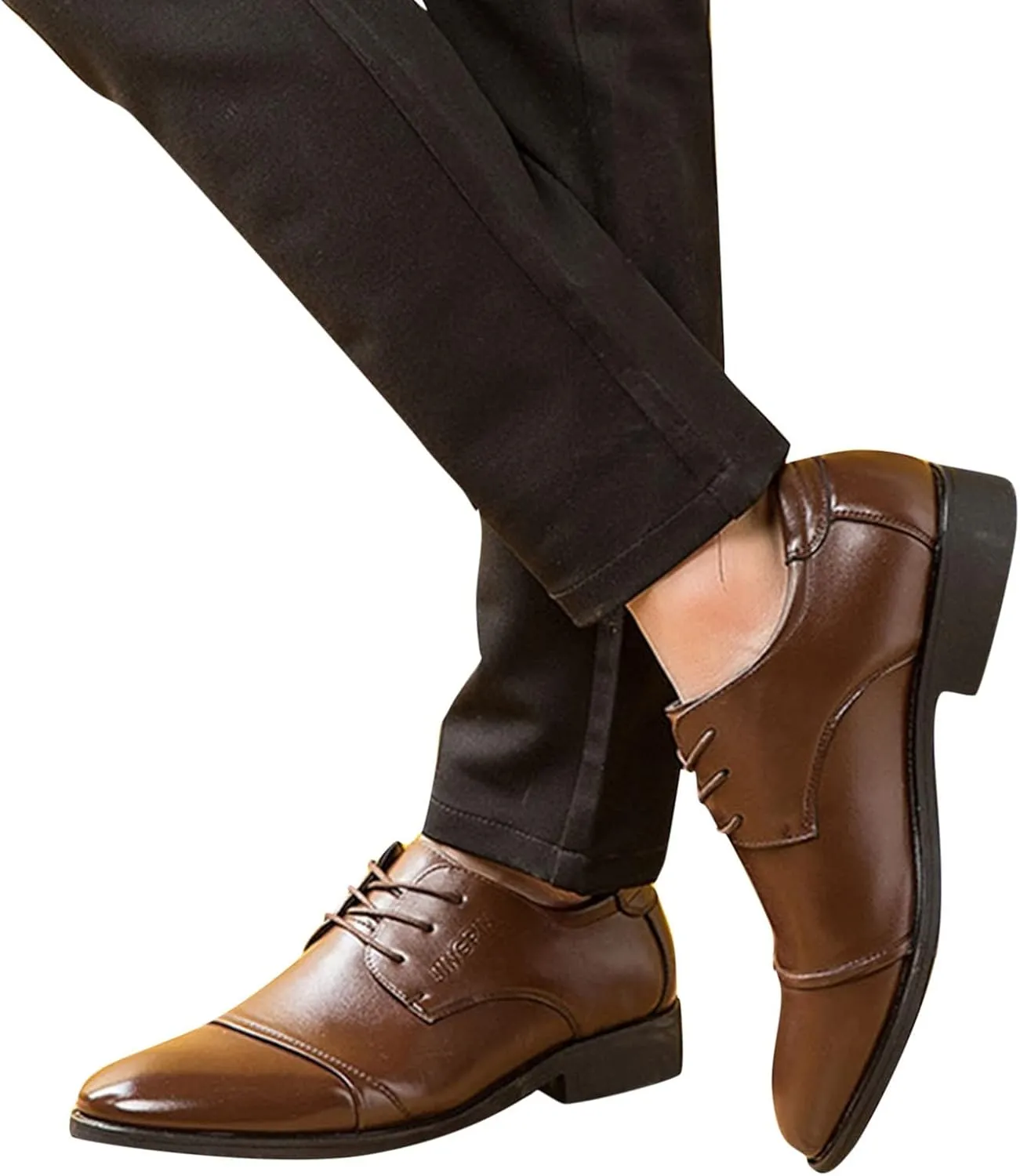 Men's Business Casual Shoes Size 15 Fashion Summer and Autumn Men Leather Shoes Low Heel Pointed Toe Lace Up Solid Color Simple British Style Men Dress Shoes Wide Width Black