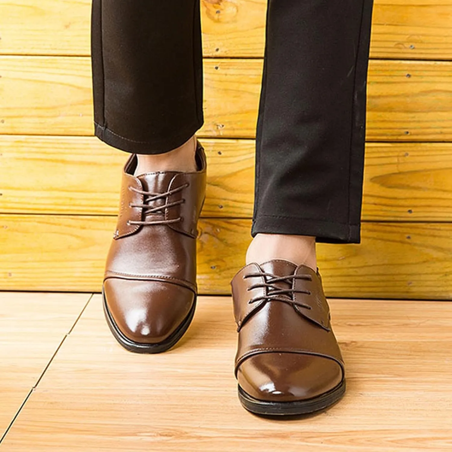 Men's Business Casual Shoes Size 15 Fashion Summer and Autumn Men Leather Shoes Low Heel Pointed Toe Lace Up Solid Color Simple British Style Men Dress Shoes Wide Width Black