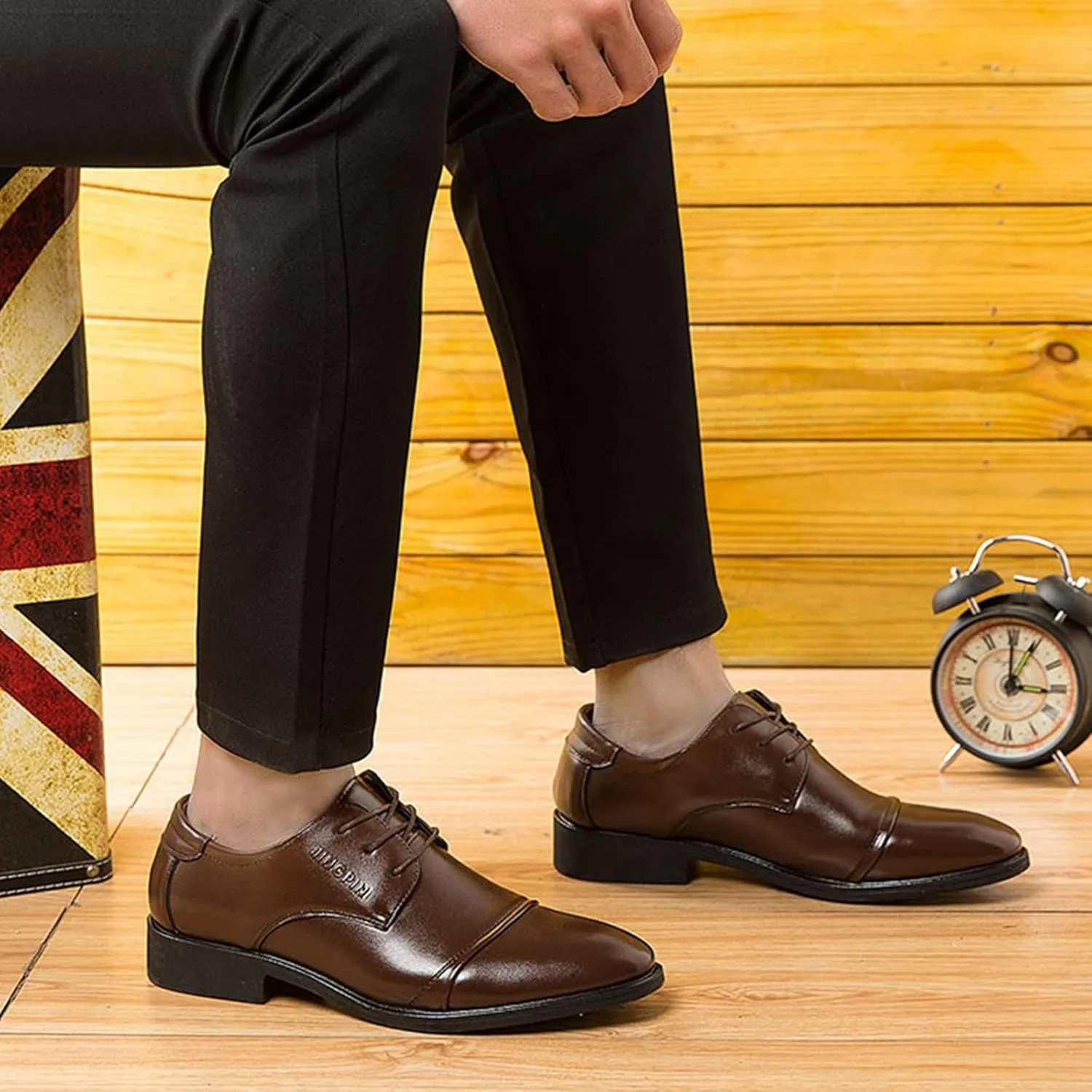 Men's Business Casual Shoes Size 15 Fashion Summer and Autumn Men Leather Shoes Low Heel Pointed Toe Lace Up Solid Color Simple British Style Men Dress Shoes Wide Width Black