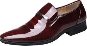 Mens Business Formal Leather Shoes Low Heel Comfortable Patent Leather Shoes for Men Durable Office Work Footwear Slip on Dress Shoe Waterproof Dressy Daiting Shoe with Arch Support Man