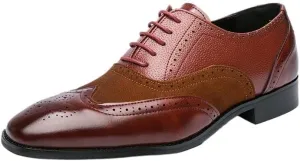 Men's Business Lace-up Work Shoes Fashionable Red Patchwork Dress Shoes Men Classic Print Breathable Oxfords