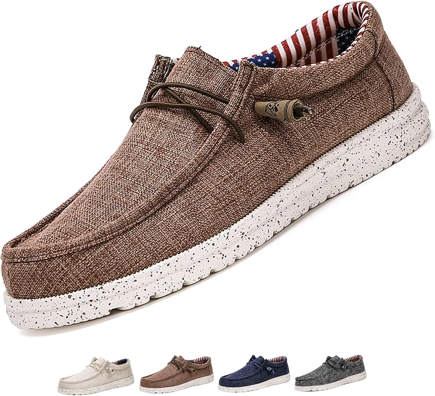 Men's Canvas Slip On Lace up Loafers,Causal Comfortable Soft Sole Driving Walking Shoes Outdoor Lightweight Breathable Work Boat Shoes