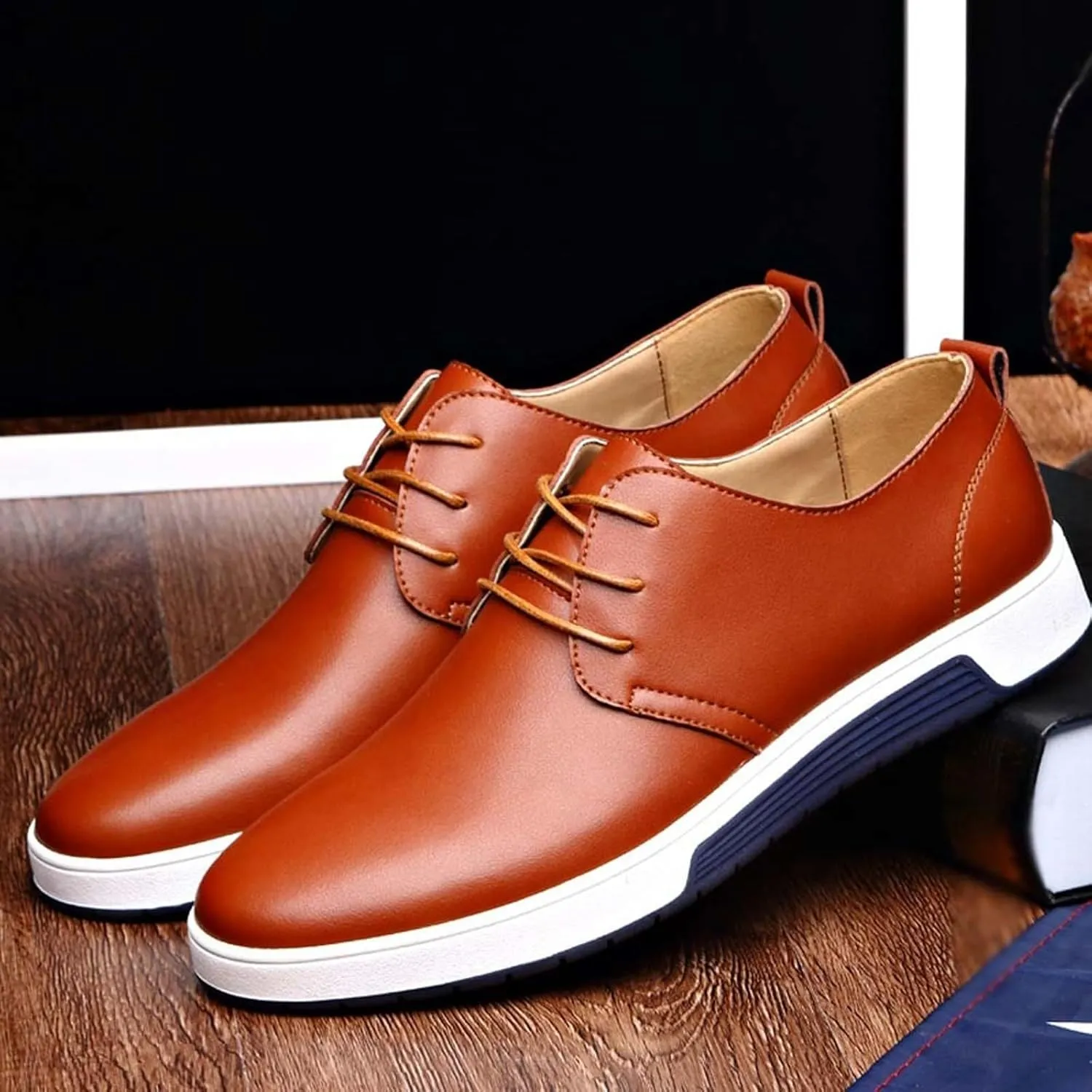 Mens Casual Business Shoes Mens Leather Oxfords Shoe Non Slip Flat Walking Sneakers Classic Matte Leather Shoes Lightweight Dress Shoe Men Lace Up Comfortable Sneakers Men Modern Derby