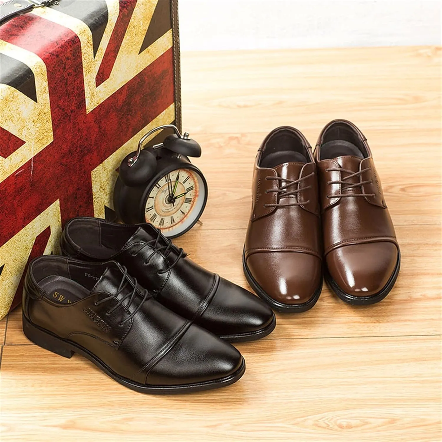 Mens Casual Cap Toe Leather Shoes Comfortable Business Formal Shoes for Men Low Heel Matte Leather Shoe Casual Office Dress Shoe Durable Daily Work Footwear Elegant Dating Boots Man