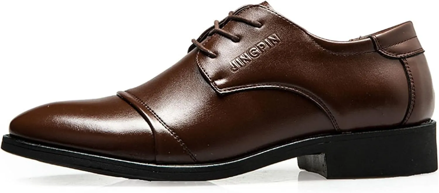 Mens Casual Cap Toe Leather Shoes Comfortable Business Formal Shoes for Men Low Heel Matte Leather Shoe Casual Office Dress Shoe Durable Daily Work Footwear Elegant Dating Boots Man