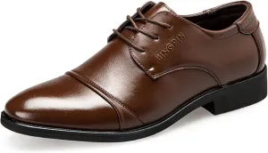 Mens Casual Cap Toe Leather Shoes Comfortable Business Formal Shoes for Men Low Heel Matte Leather Shoe Casual Office Dress Shoe Durable Daily Work Footwear Elegant Dating Boots Man