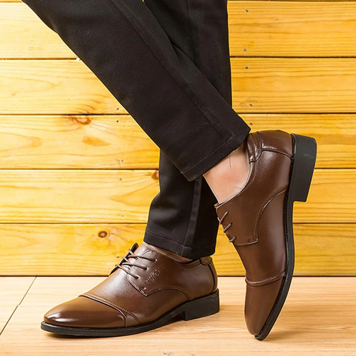 Mens Casual Cap Toe Leather Shoes Comfortable Business Formal Shoes for Men Low Heel Matte Leather Shoe Casual Office Dress Shoe Durable Daily Work Footwear Elegant Dating Boots Man