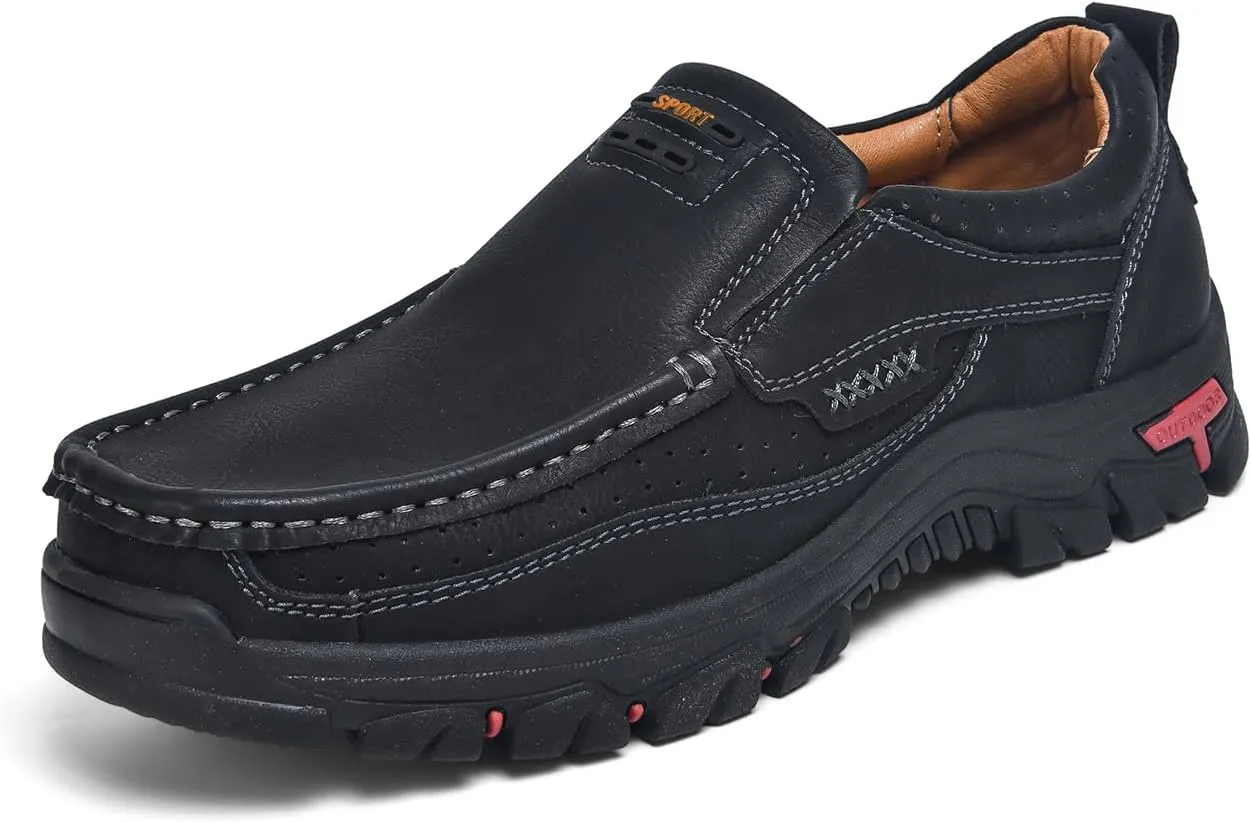 Men's Casual Leather Loafers Slip-On Moccasins Comfort Non-Slip Walking Shoes Breathable Soft Sole Office Driving Shoes