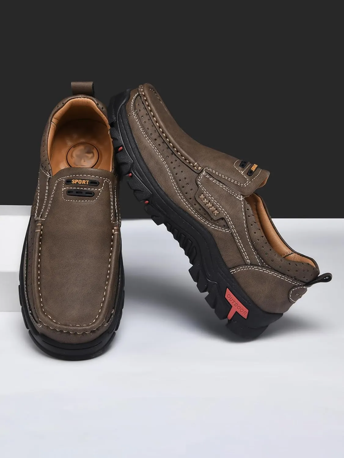 Men's Casual Leather Loafers Slip-On Moccasins Comfort Non-Slip Walking Shoes Breathable Soft Sole Office Driving Shoes