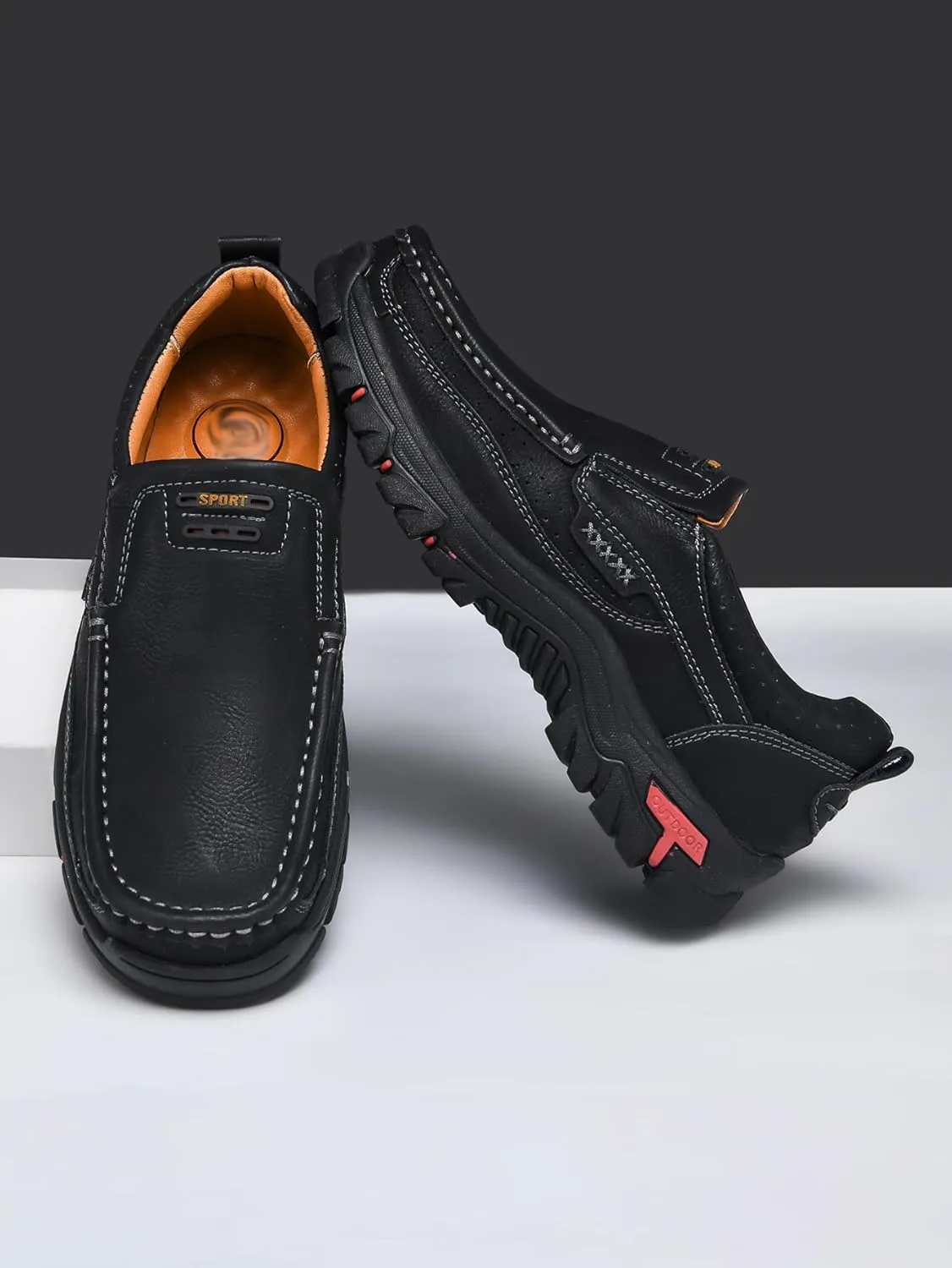 Men's Casual Leather Loafers Slip-On Moccasins Comfort Non-Slip Walking Shoes Breathable Soft Sole Office Driving Shoes
