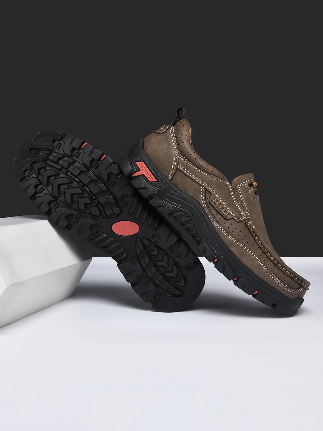 Men's Casual Leather Loafers Slip-On Moccasins Comfort Non-Slip Walking Shoes Breathable Soft Sole Office Driving Shoes