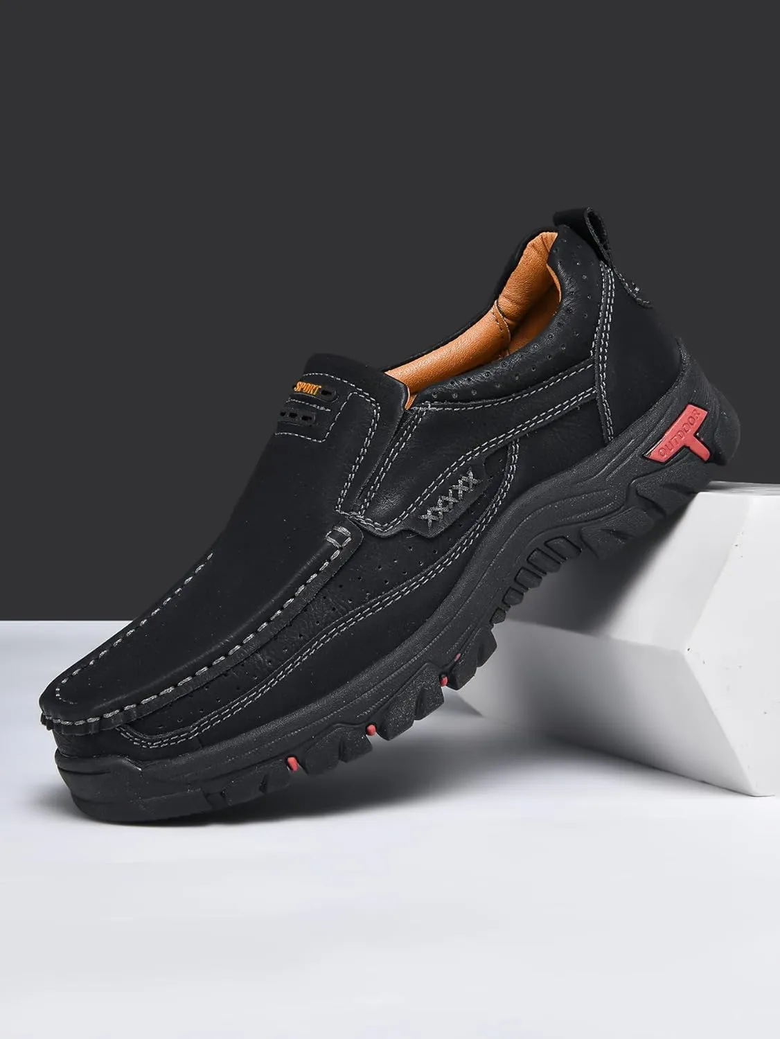 Men's Casual Leather Loafers Slip-On Moccasins Comfort Non-Slip Walking Shoes Breathable Soft Sole Office Driving Shoes