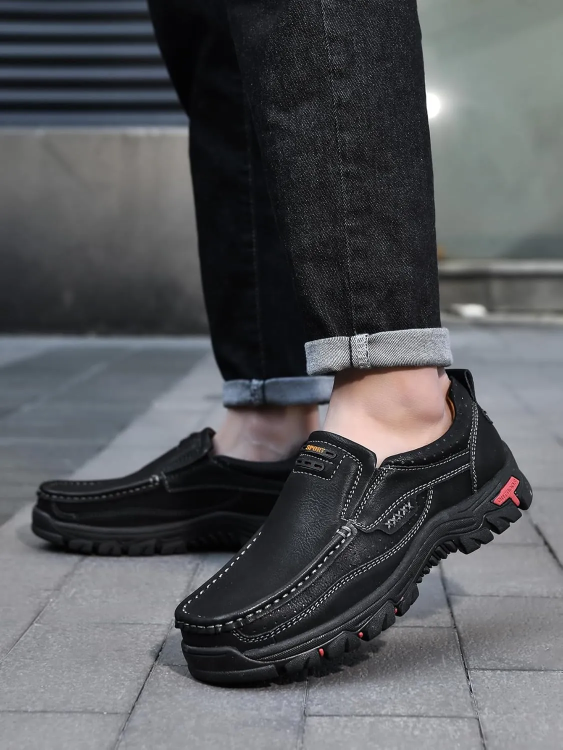Men's Casual Leather Loafers Slip-On Moccasins Comfort Non-Slip Walking Shoes Breathable Soft Sole Office Driving Shoes