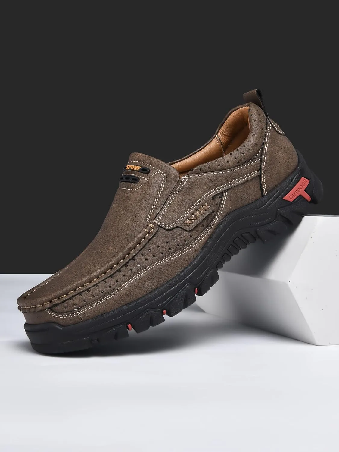 Men's Casual Leather Loafers Slip-On Moccasins Comfort Non-Slip Walking Shoes Breathable Soft Sole Office Driving Shoes