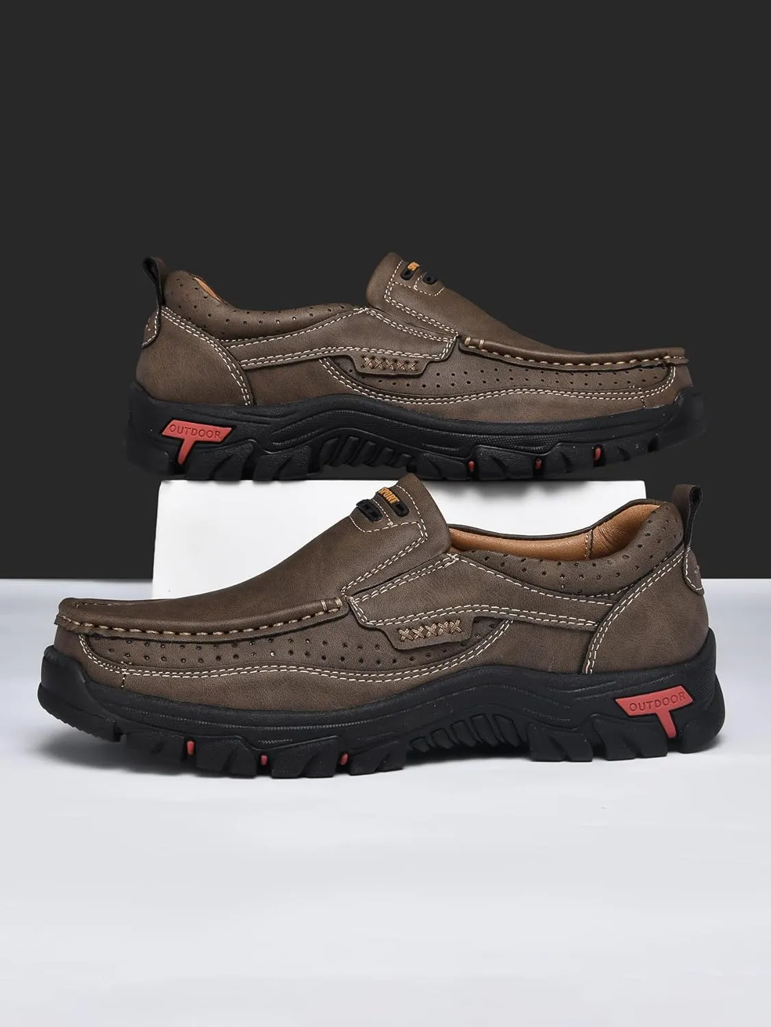 Men's Casual Leather Loafers Slip-On Moccasins Comfort Non-Slip Walking Shoes Breathable Soft Sole Office Driving Shoes