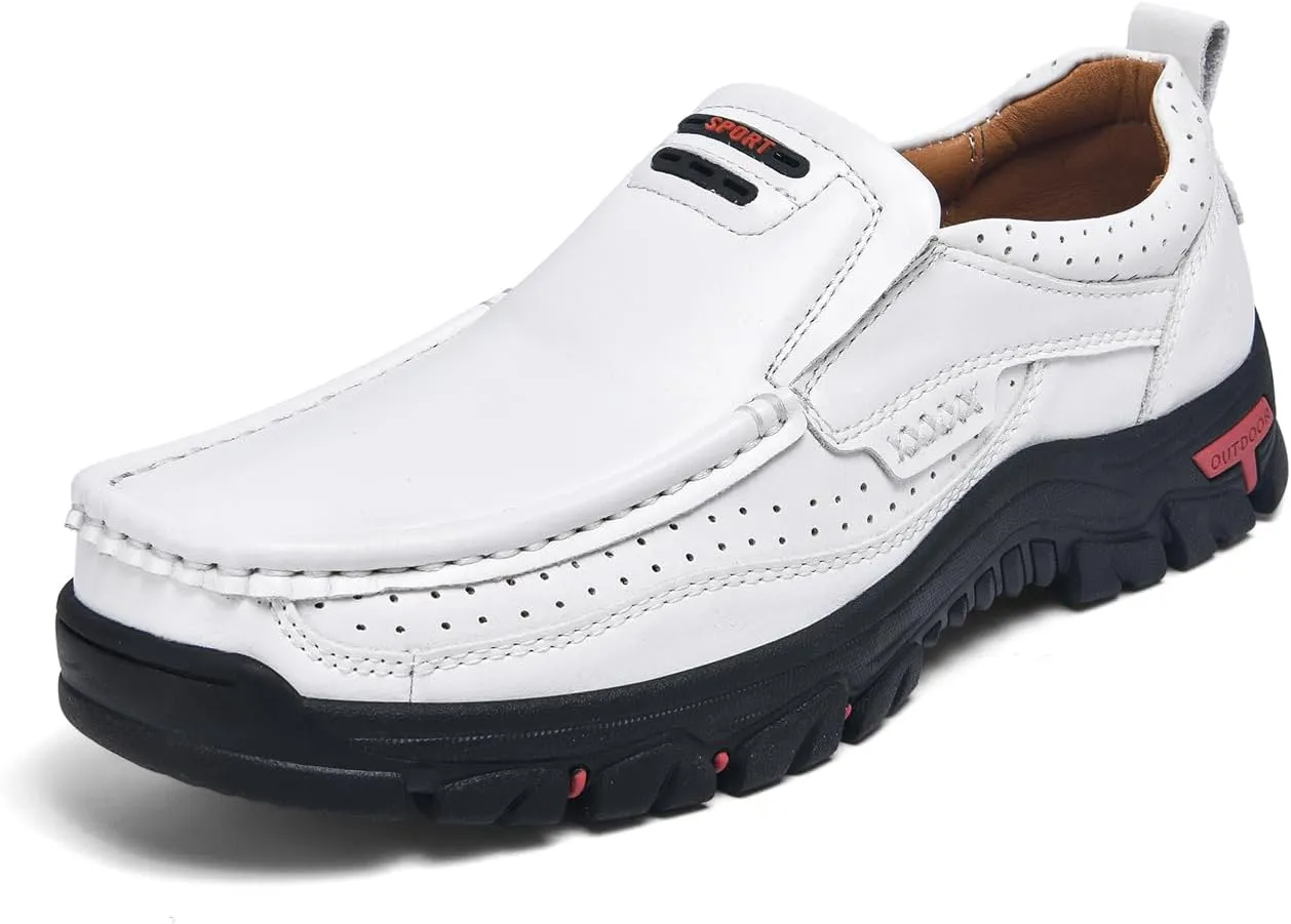 Men's Casual Leather Loafers Slip-On Moccasins Comfort Non-Slip Walking Shoes Breathable Soft Sole Office Driving Shoes