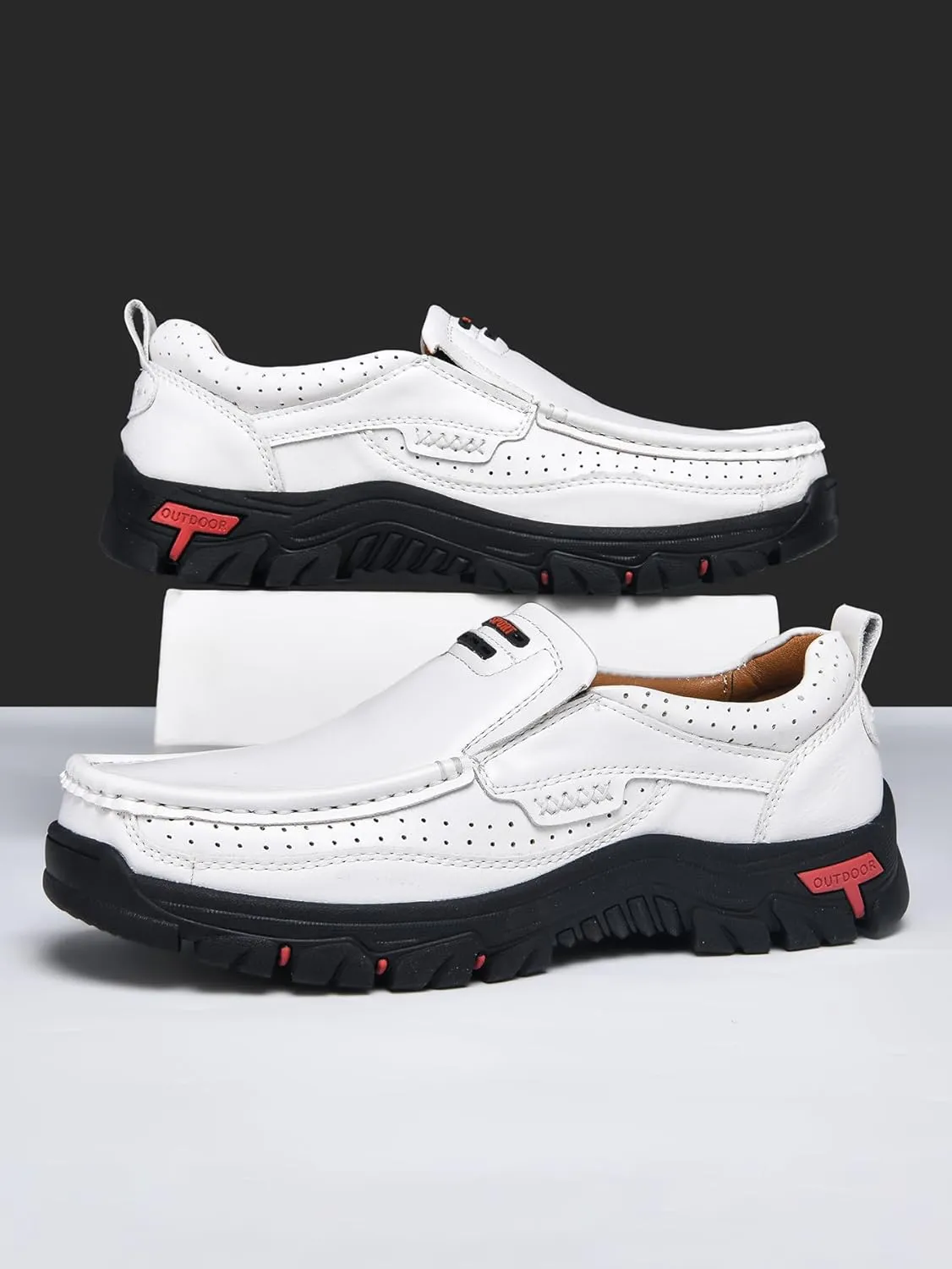 Men's Casual Leather Loafers Slip-On Moccasins Comfort Non-Slip Walking Shoes Breathable Soft Sole Office Driving Shoes