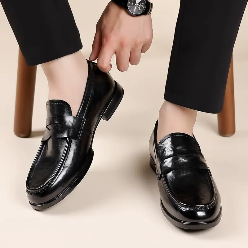 Men's Casual Slip On Leather Loafers Casual Lightweight Soft Non Slip Walking Shoes for Driving Daily Work Office
