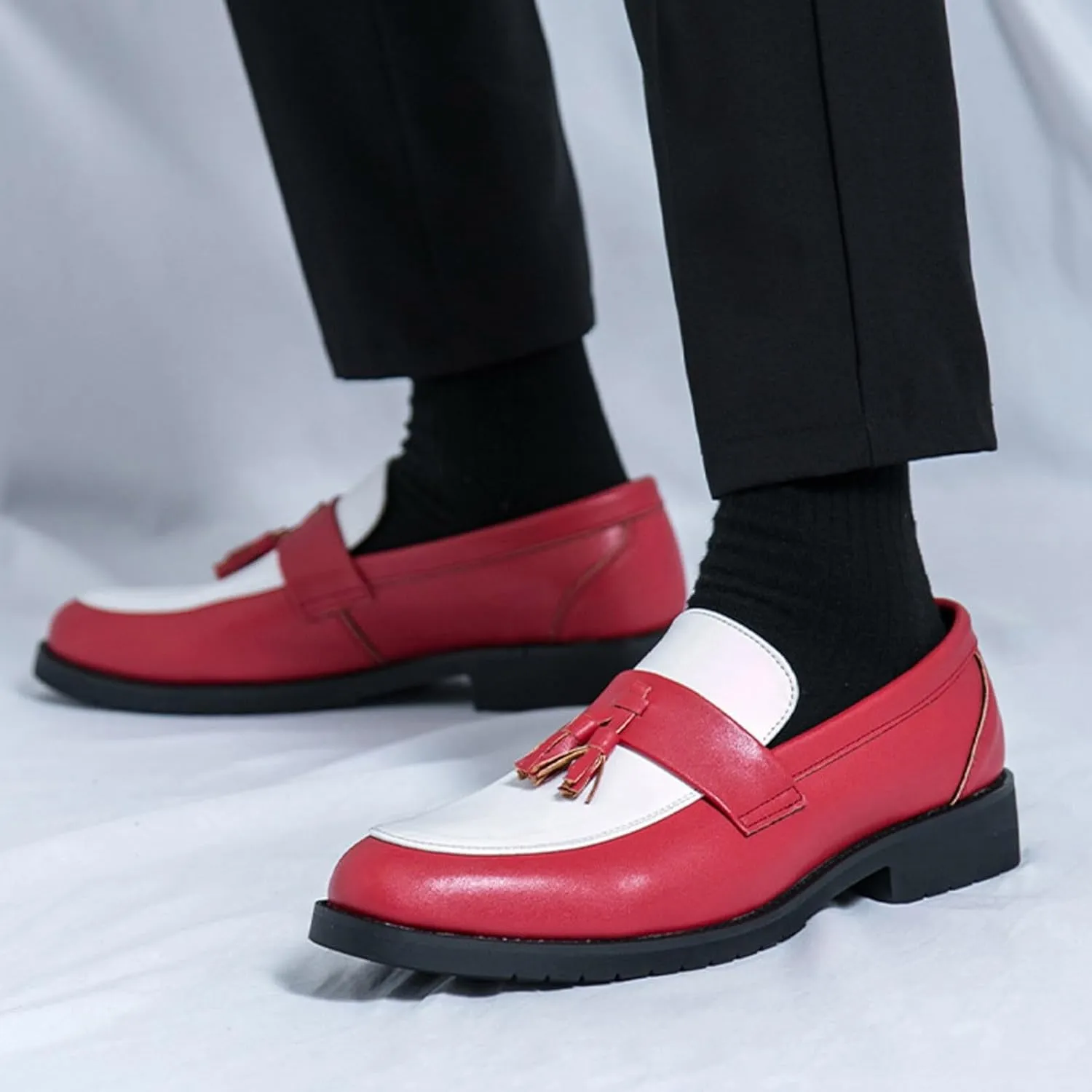 Mens Casual Weding Loafers Arch Support Loafers with Comfort Non Slip Thick Sole Black White Business Leather Shoes for Men Waterproof Dress Shoes Slip on Formal Footwear for Daily Work