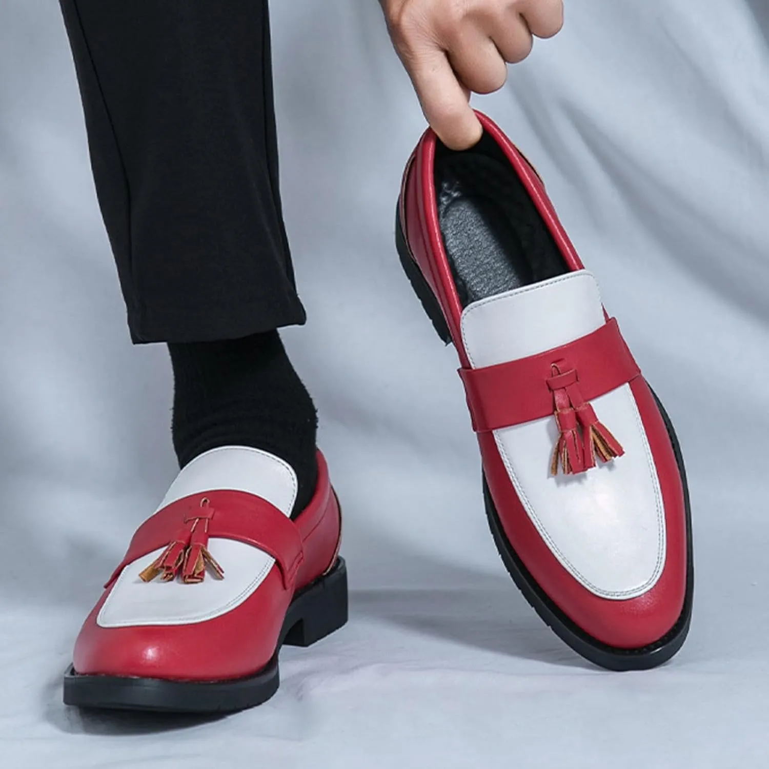 Mens Casual Weding Loafers Arch Support Loafers with Comfort Non Slip Thick Sole Black White Business Leather Shoes for Men Waterproof Dress Shoes Slip on Formal Footwear for Daily Work