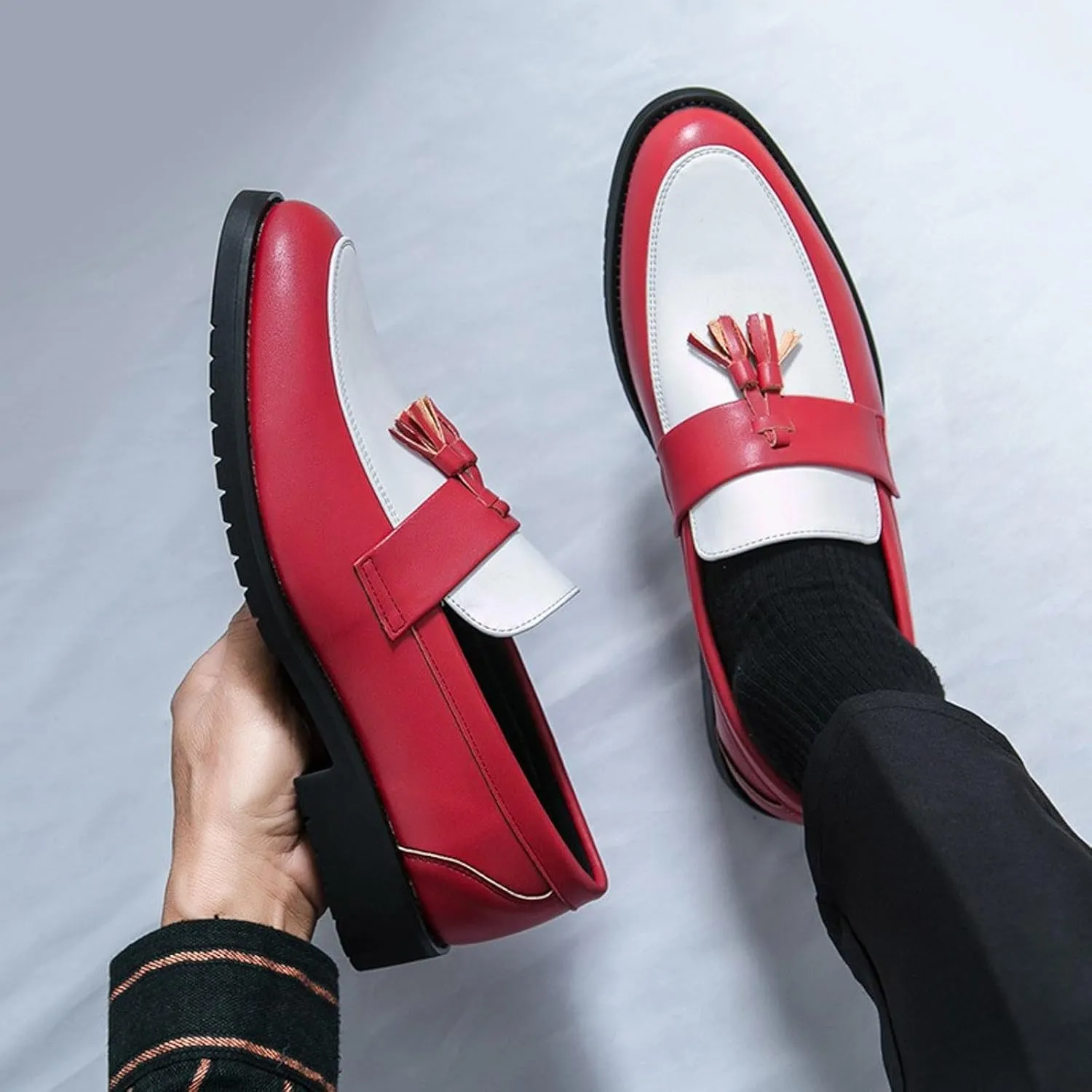 Mens Casual Weding Loafers Arch Support Loafers with Comfort Non Slip Thick Sole Black White Business Leather Shoes for Men Waterproof Dress Shoes Slip on Formal Footwear for Daily Work