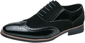 Men's Classic Pointed Toe Lace-Up Formal Shoes Vintage Elegant Patchwork Casual Shoes British Style Dress Oxford