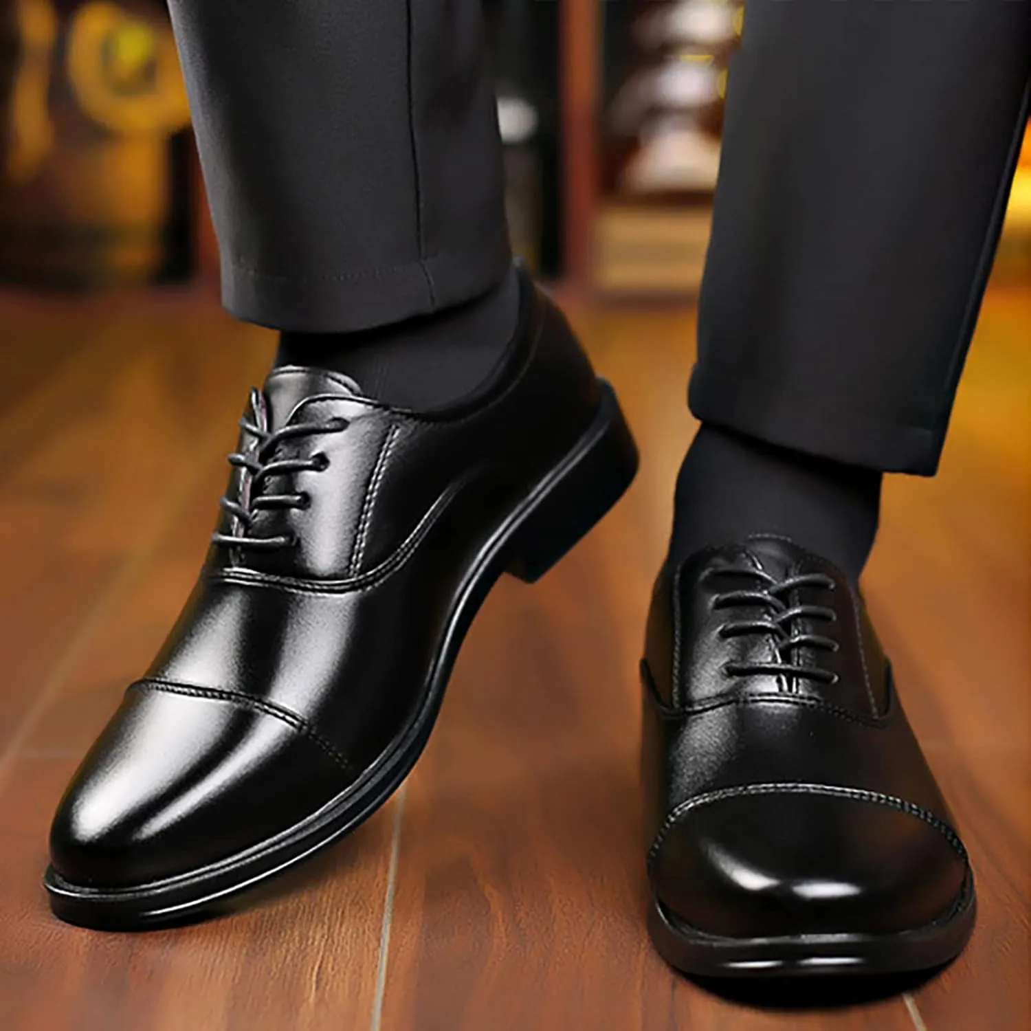 Men's Comfortable Cap Toe Oxfords Casual Business Matte Oxfords Shoes for Men Durable Leather Boots with Low Heel Arch Support Leather Shoes Daily Dress Shoe Non Slip Work Footwear
