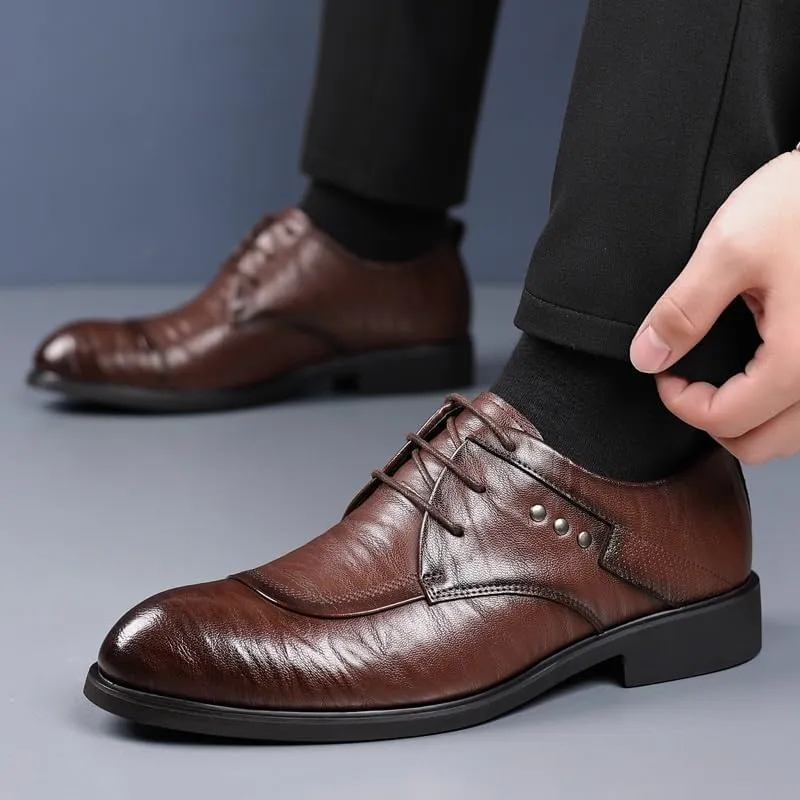 Mens Derby Shoes Genuine Leather Fashion Breathable Prom Business Wedding Dress Shoes Classic Lace-up Classic Low Top Leather Dress Shoes(6)
