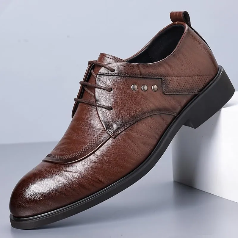 Mens Derby Shoes Genuine Leather Fashion Breathable Prom Business Wedding Dress Shoes Classic Lace-up Classic Low Top Leather Dress Shoes(6)