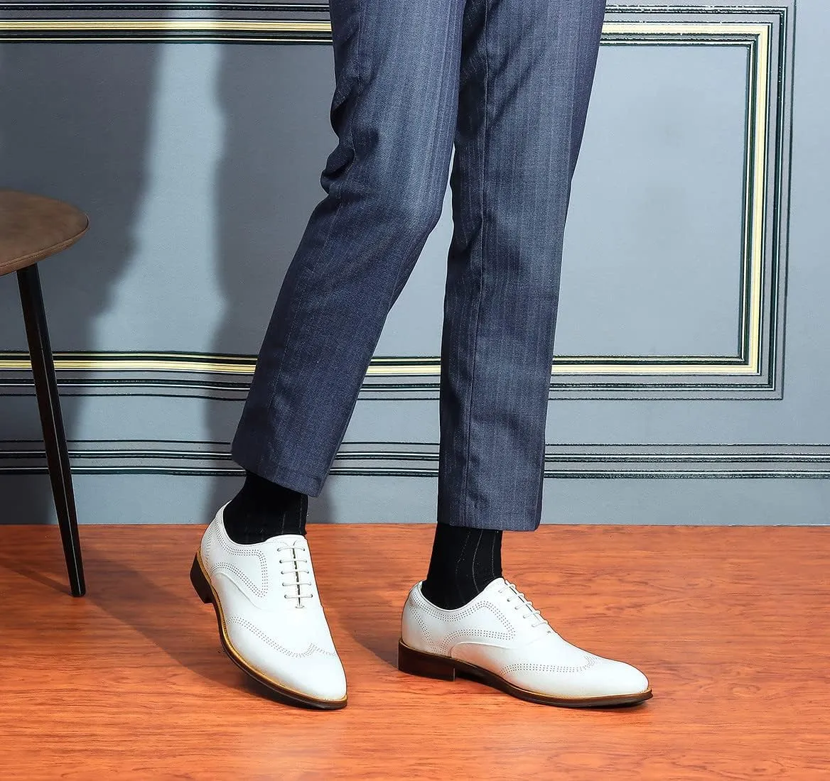 Mens Dress Shoes Business Formal Lace up Oxford Shoes for Men Ivory White