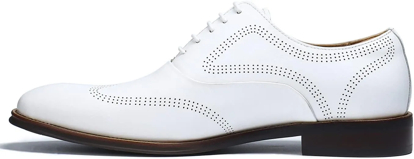 Mens Dress Shoes Business Formal Lace up Oxford Shoes for Men Ivory White