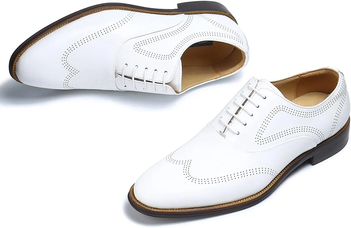 Mens Dress Shoes Business Formal Lace up Oxford Shoes for Men Ivory White