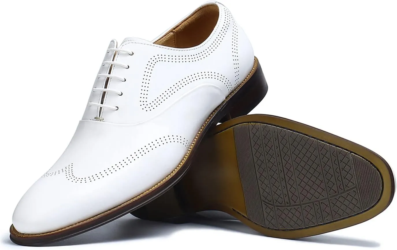 Mens Dress Shoes Business Formal Lace up Oxford Shoes for Men Ivory White