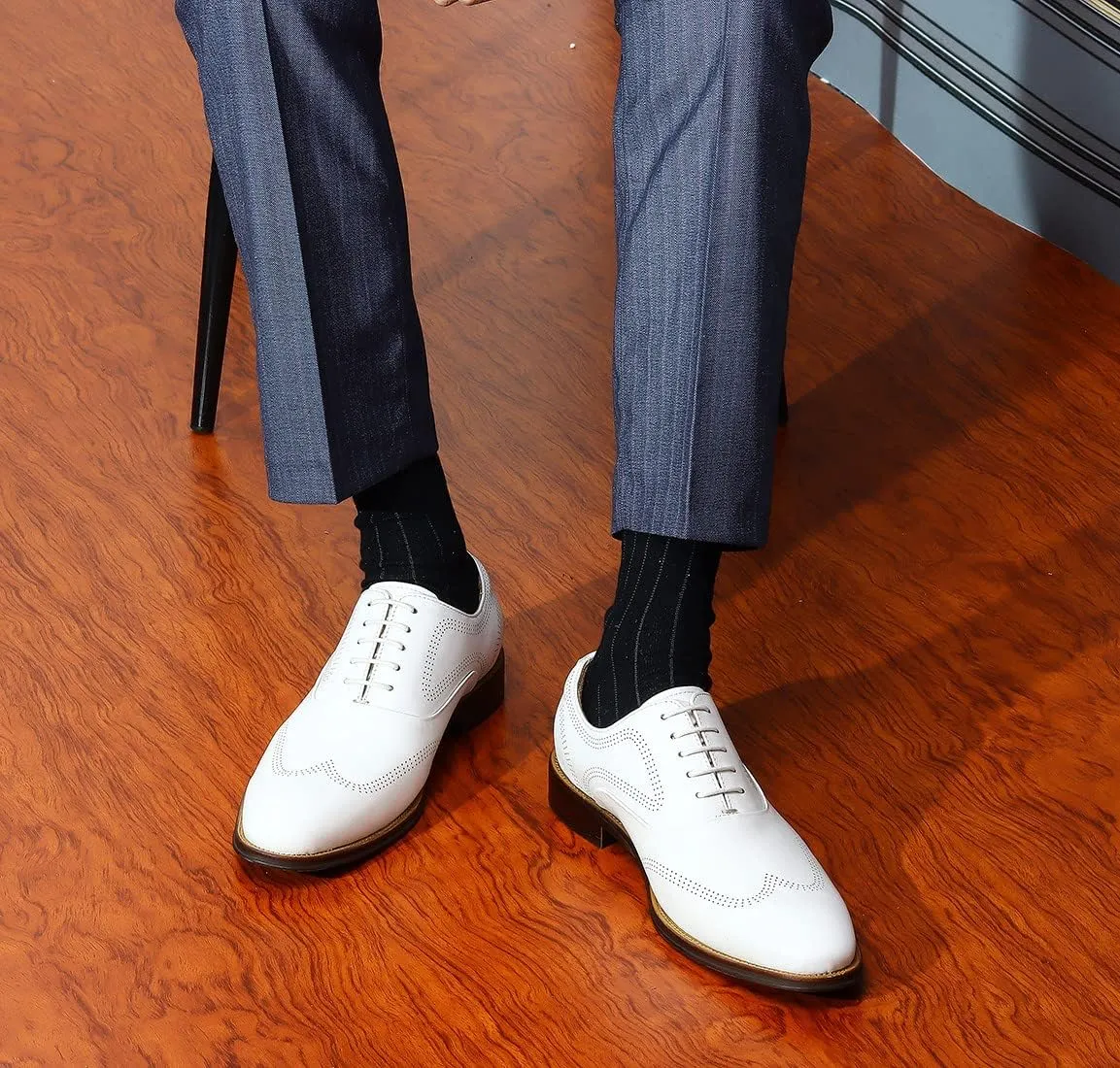 Mens Dress Shoes Business Formal Lace up Oxford Shoes for Men Ivory White