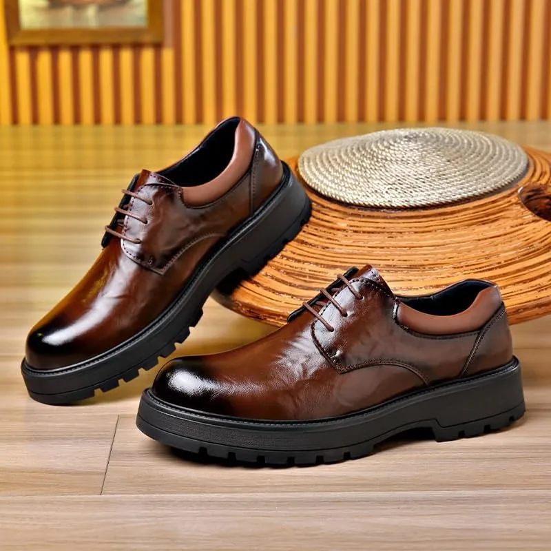 Men's Dress Shoes Bussiness Formal Oxfords Lace Up Soft Plain-Toe Adjustable Lacing Derby Shoes