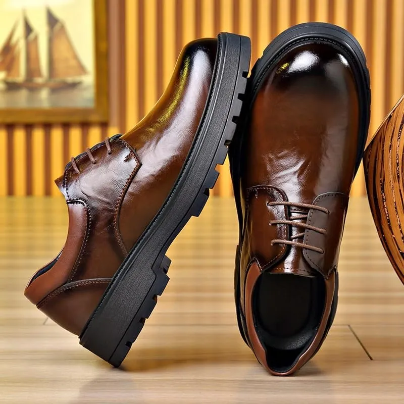Men's Dress Shoes Bussiness Formal Oxfords Lace Up Soft Plain-Toe Adjustable Lacing Derby Shoes
