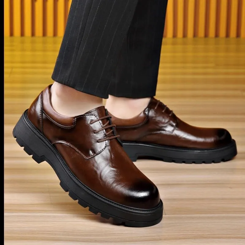Men's Dress Shoes Bussiness Formal Oxfords Lace Up Soft Plain-Toe Adjustable Lacing Derby Shoes