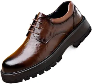Men's Dress Shoes Bussiness Formal Oxfords Lace Up Soft Plain-Toe Adjustable Lacing Derby Shoes