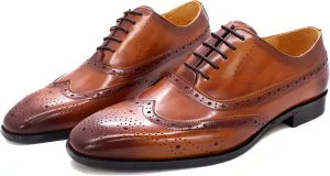 Mens Formal Leather Lace-up Brogues Business Casual Dress Oxfords Wedding Party Derbys Breathable,Brown-38