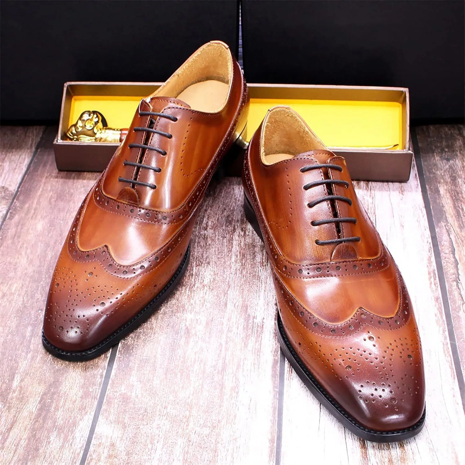 Mens Formal Leather Lace-up Brogues Business Casual Dress Oxfords Wedding Party Derbys Breathable,Brown-38
