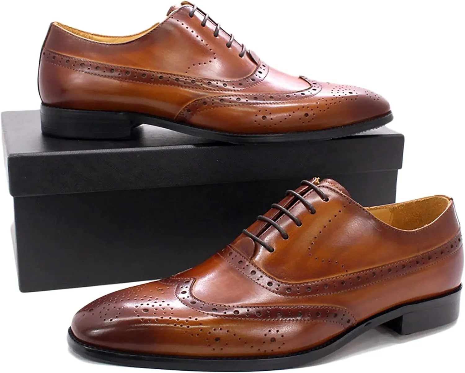 Mens Formal Leather Lace-up Brogues Business Casual Dress Oxfords Wedding Party Derbys Breathable,Brown-38