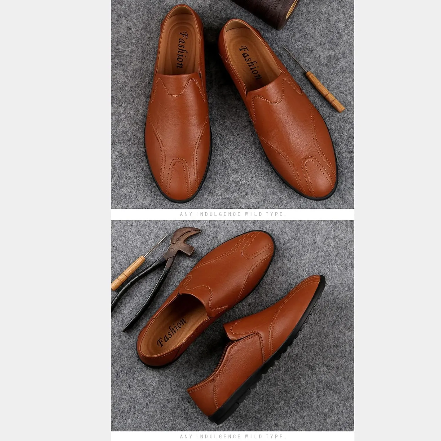 Men's Leather Flat Loafers,Slip On Comfortable Soft Sole Non-Slip Driving Casual Leather Shoes