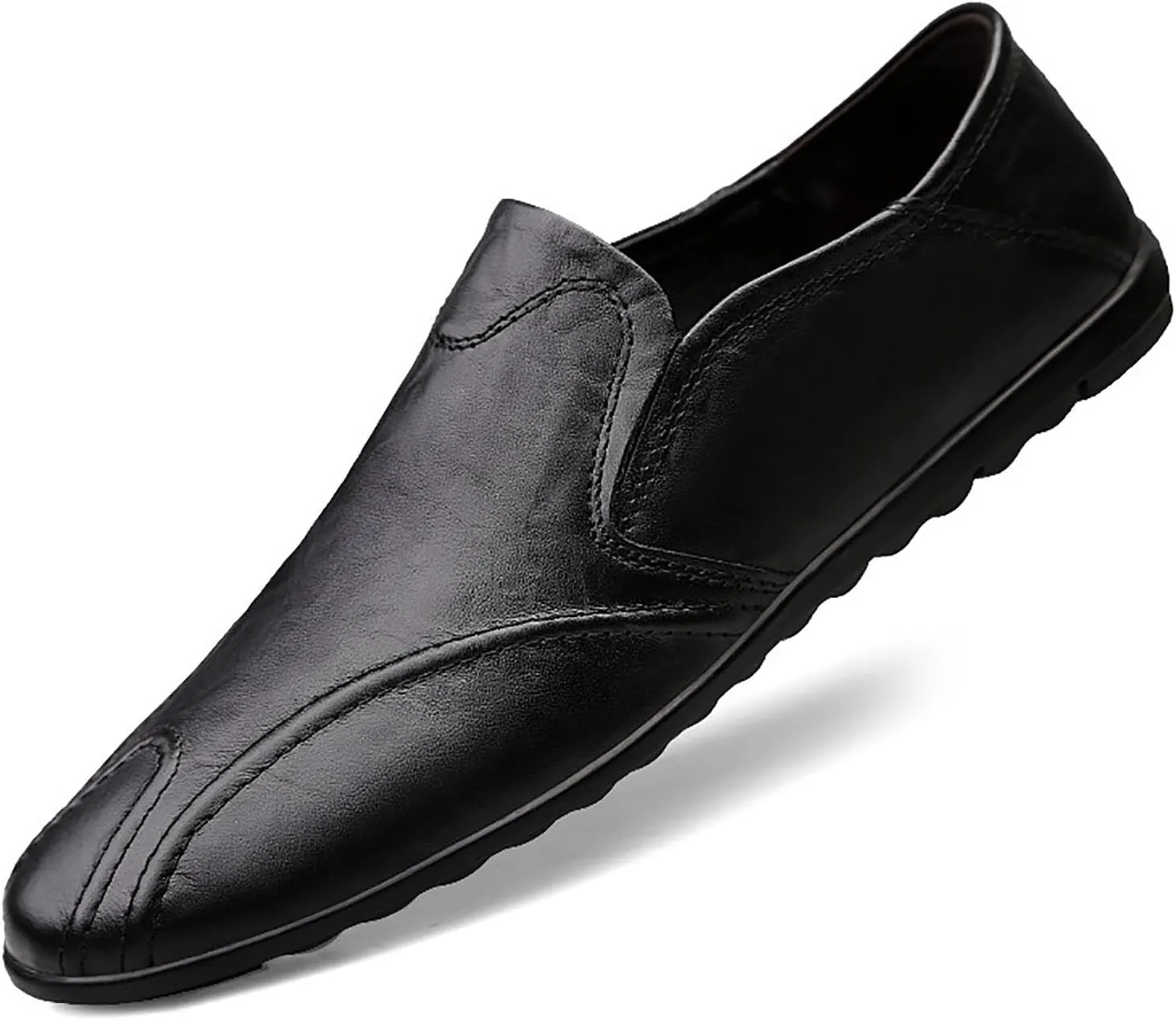 Men's Leather Flat Loafers,Slip On Comfortable Soft Sole Non-Slip Driving Casual Leather Shoes