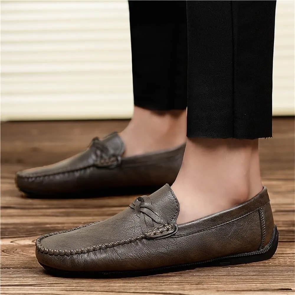 Mens Leather Loafers Lightweight Anti Slip Comfortable Flat Heel Classic Casual Shoes Outdoor Walking Driving Shoes